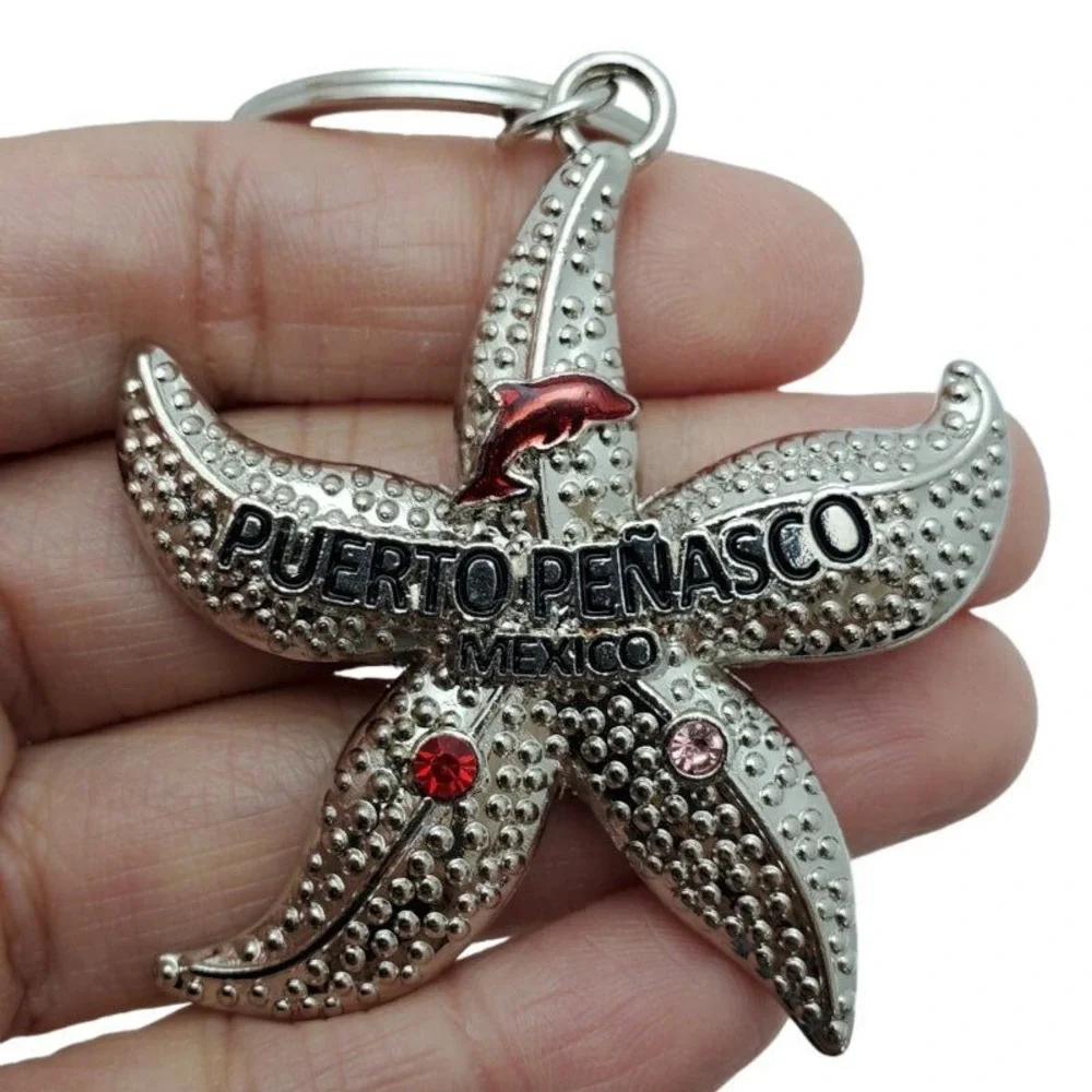 Puerto Penasco Mexico Keychain Key Ring Travel Tourist Souvenir Dolphin Starfish